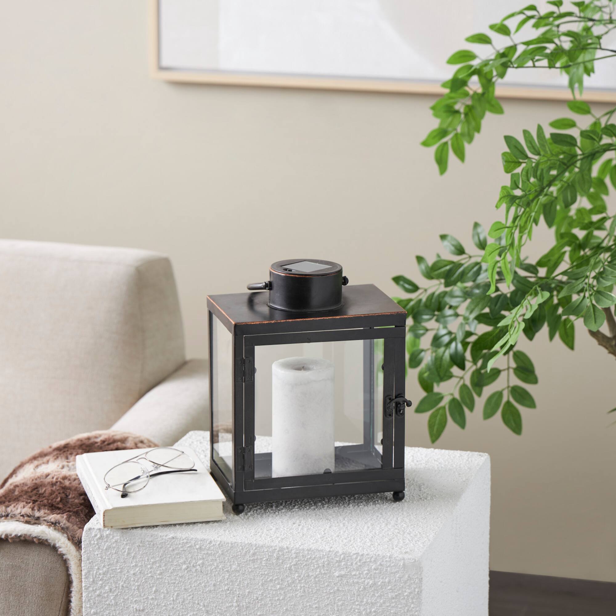 11" Black Metal Modern Candle Lantern